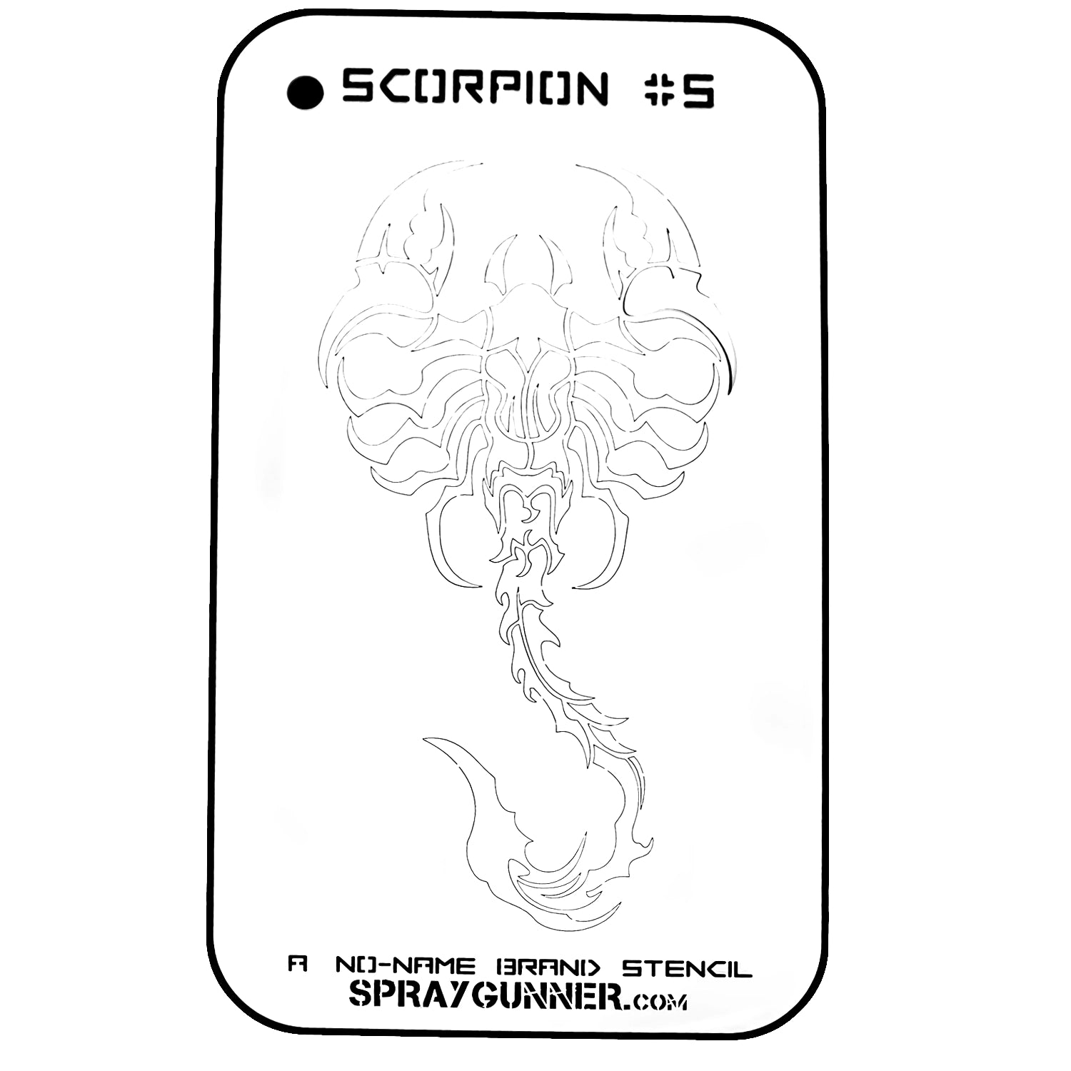 The NO-NAME Brand Scorpion Stencil #5 has a striking, tribal-inspired scorpion pattern that is perfect for craft detailing and airbrushing on a variety of surfaces.