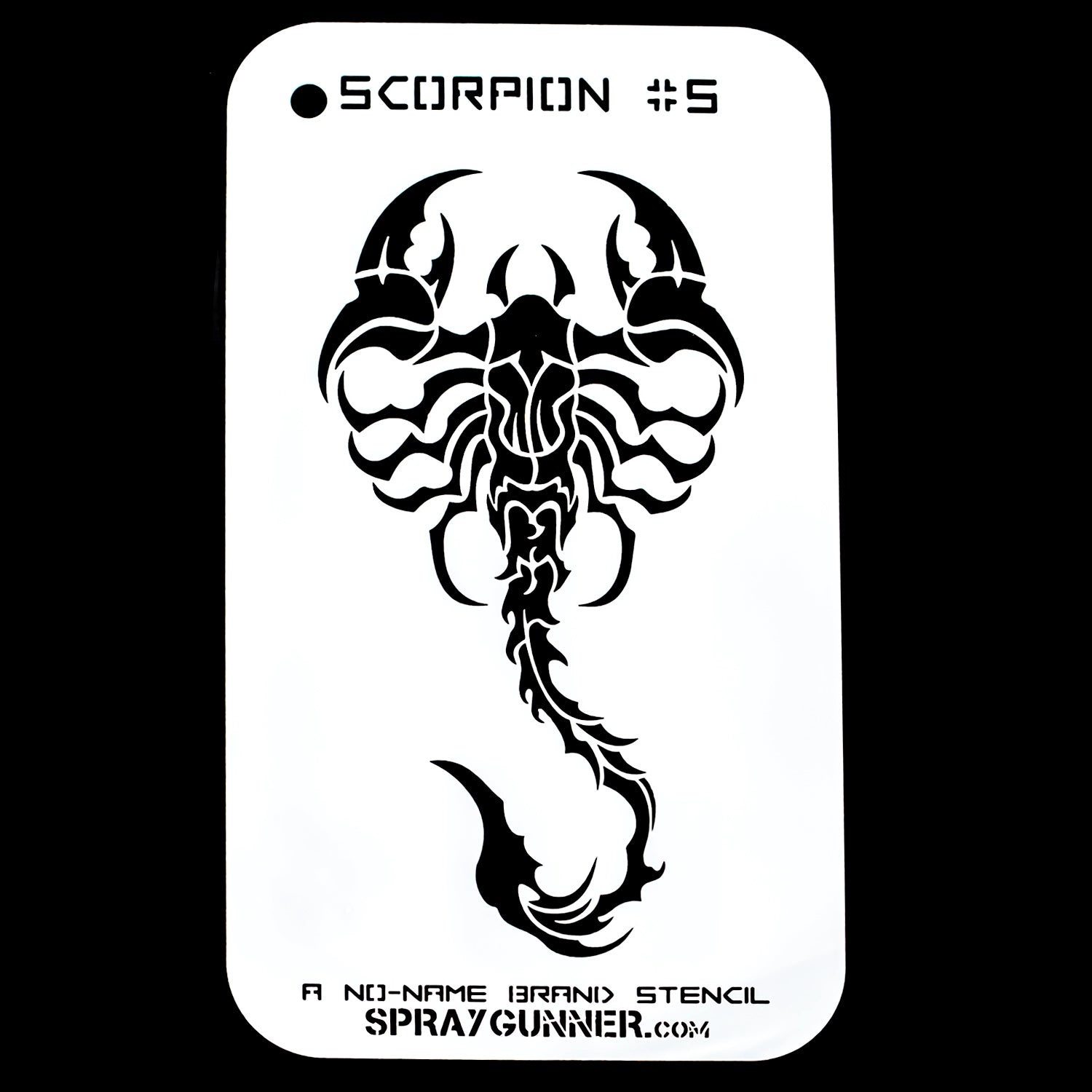 The strong, tribal-style scorpion design of the NO-NAME Brand Scorpion Stencil #5 is perfect for airbrushing and craft detailing on a variety of surfaces.