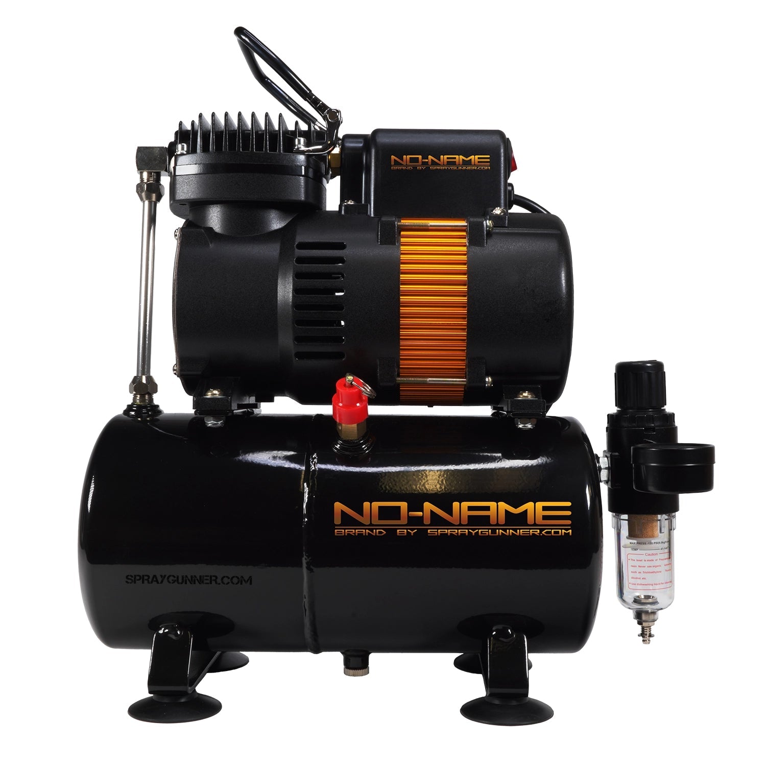 Used Tooty Airbrush Compressor by NO-NAME Brand with black tank and orange accents, ideal for body art and ProAiir paint applications.