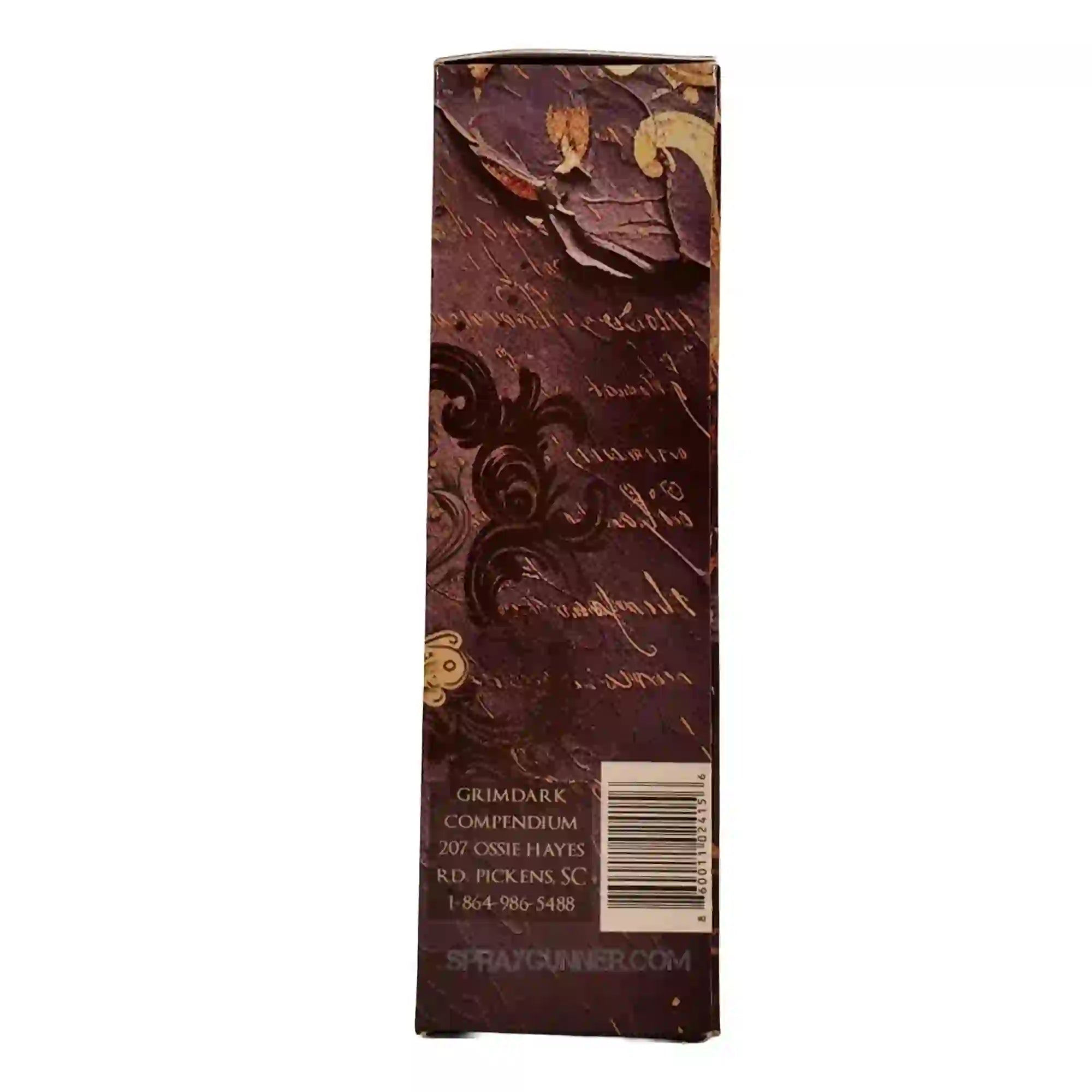 Back of Villainy Ink Enamel Wash: Decay of Death (30mL) packaging with branding and contact info, suited for enamel paint collectors and artists.