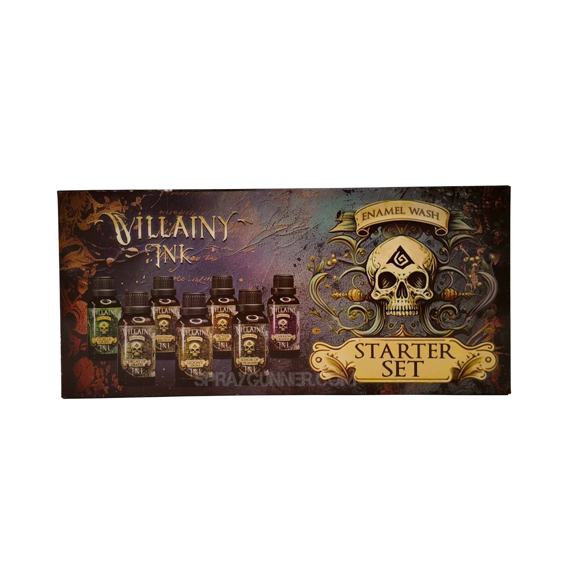 Villainy Ink Starter Set enamel washes and effects kit with 7x30mL bottles for miniature painting and hobby model detailing.