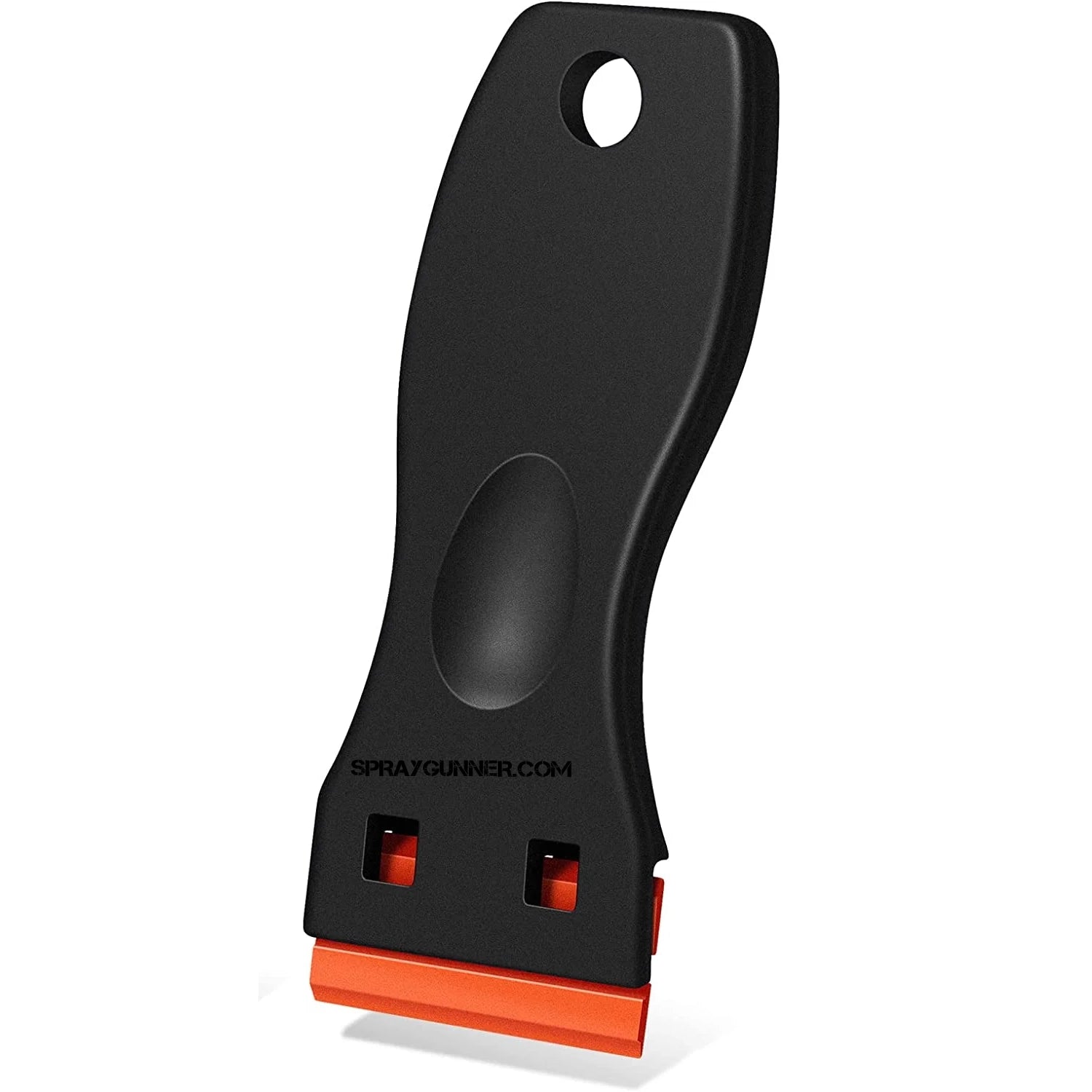 Professional Painters' Plastic Decal Scraper Blade: Accurate instrument with ergonomic black handle and 20 orange replacement blades for secure surface cleaning.