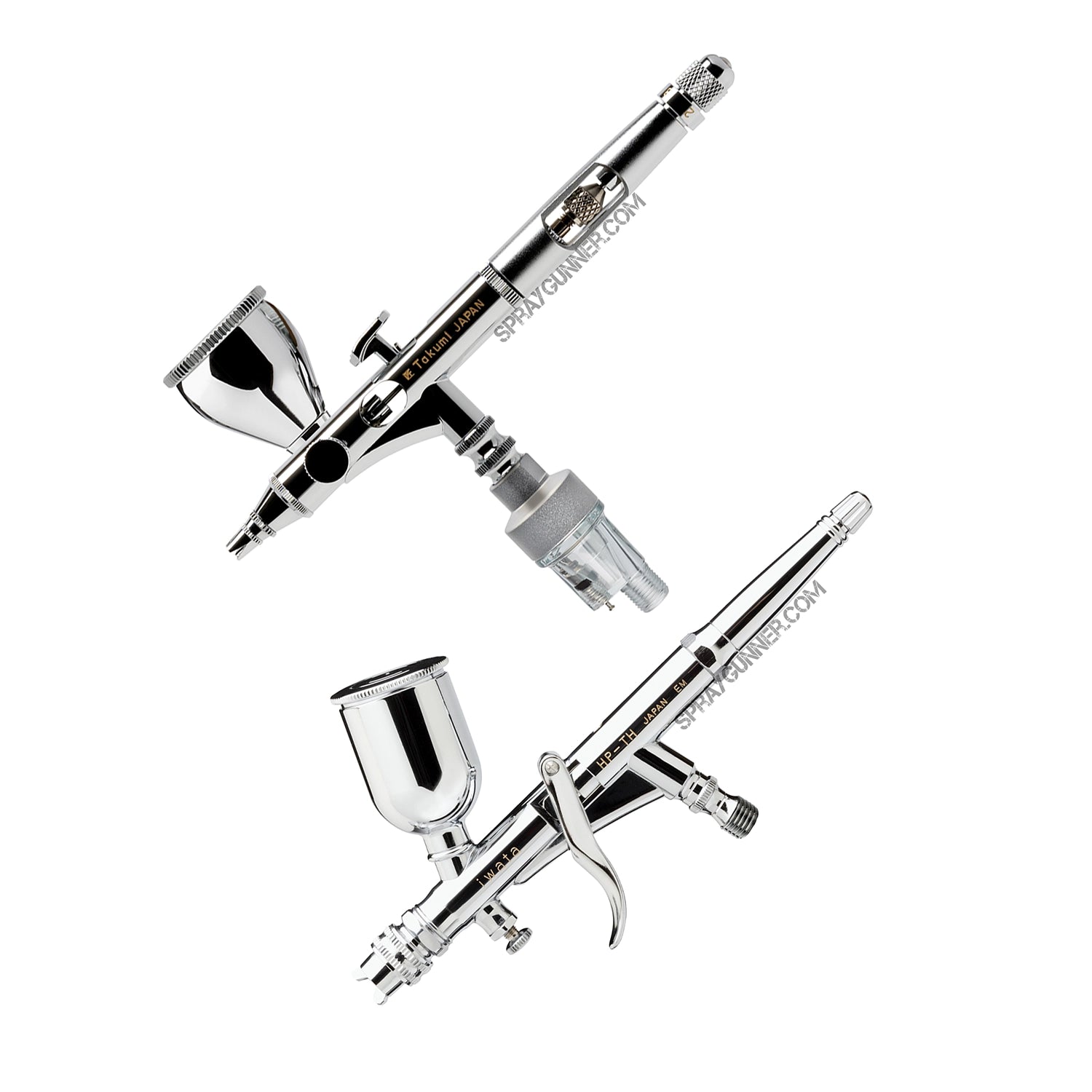 Exclusive Bundle Offer! Iwata Hi-Line HP-TH Gravity Feed Dual Action Trigger Airbrush and Iwata Custom Micron Takumi Side Feed Dual Action Airbrush. Urbanlystore offers high-precision equipment for expert airbrushing.